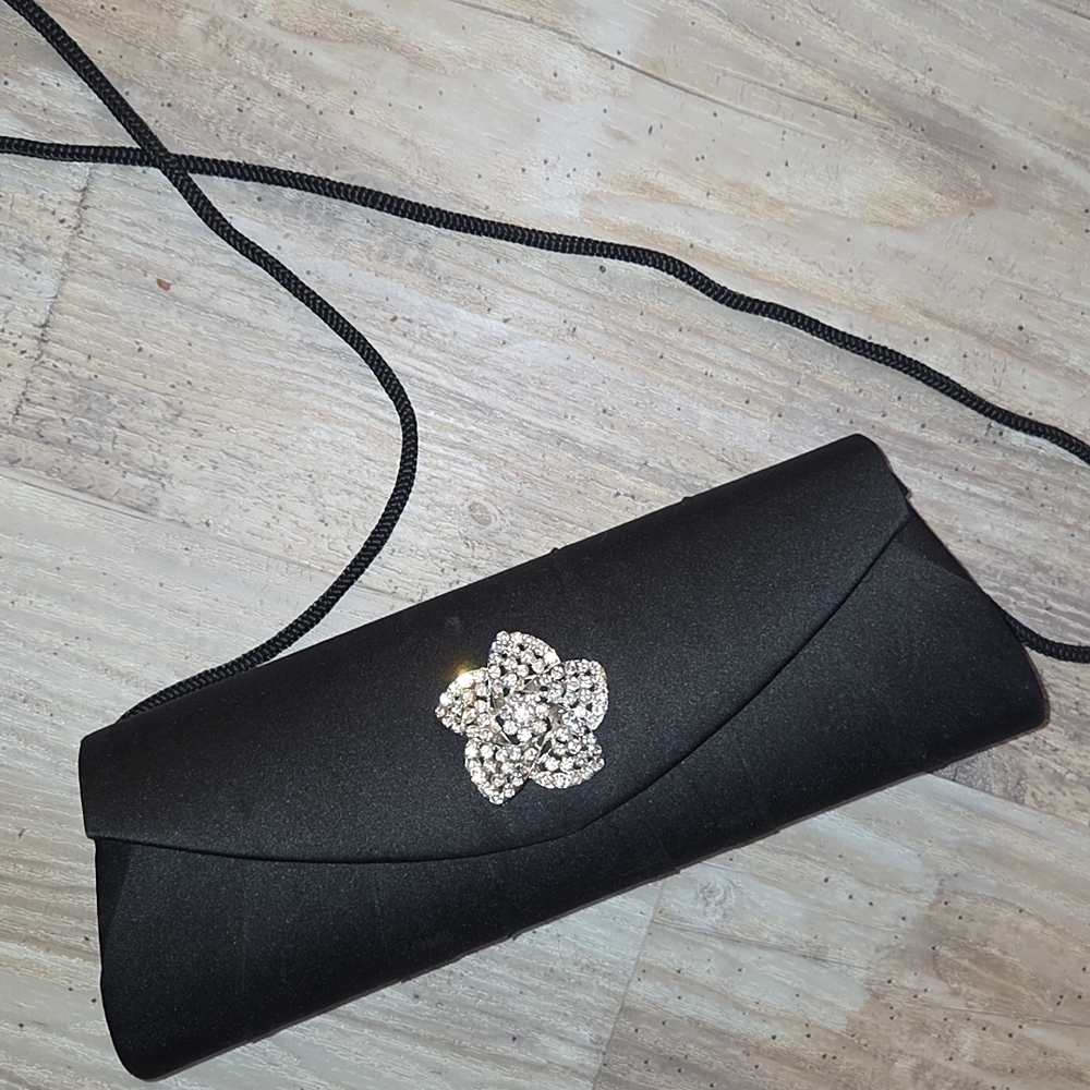 Black Clutch with Crystal Flower